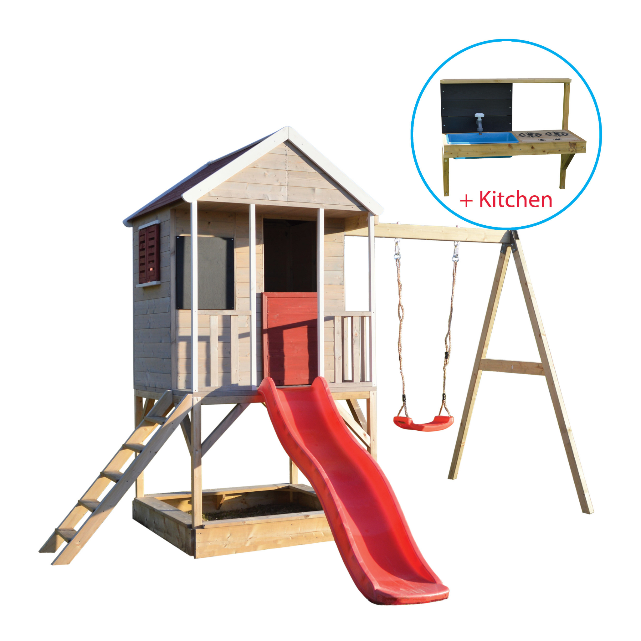 Wendi Toys M9R-K Summer Adventure House with Platform, Slide and Single  Swing + Kitchen Attachment